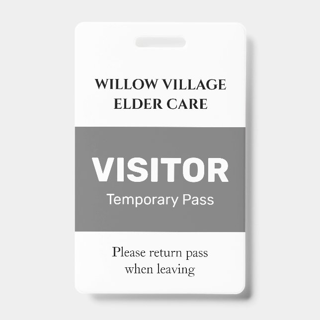 Gray Temporary Visitor Pass Hospital Care Home Badge (Front)