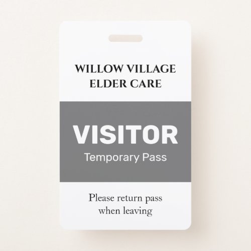 Gray Temporary Visitor Pass Hospital Care Home Badge