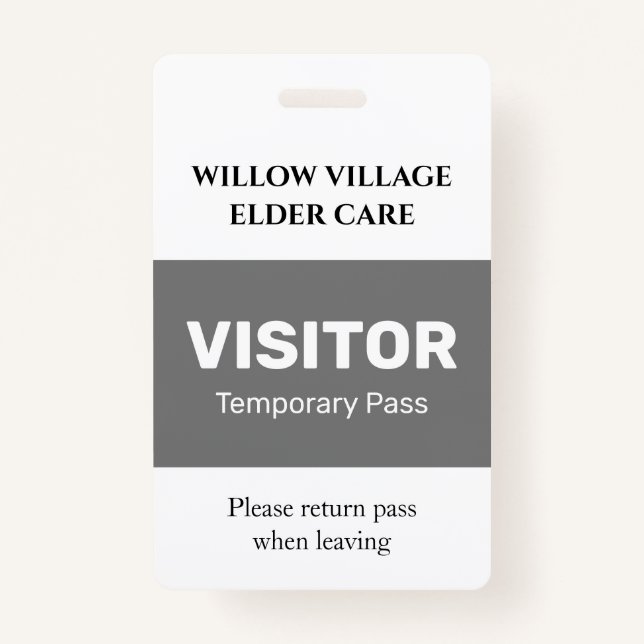 Gray Temporary Visitor Pass Hospital Care Home Badge (Front)