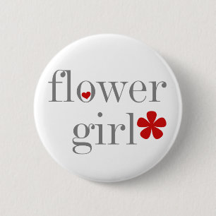 Gray Text Flower Girl Button