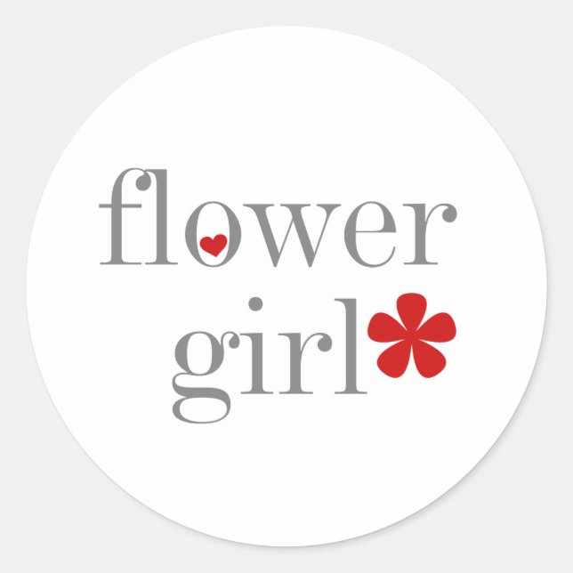 Gray Text Flower Girl Classic Round Sticker (Front)