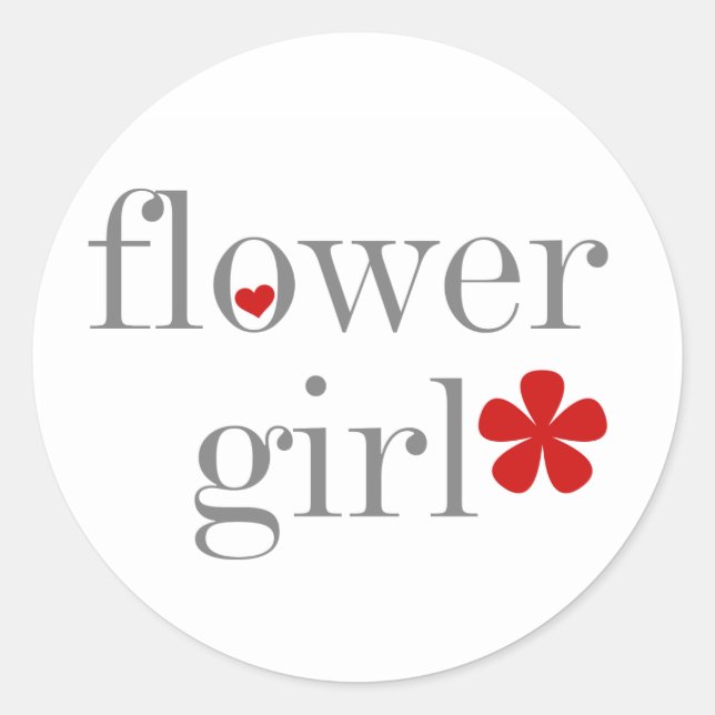 Gray Text Flower Girl Classic Round Sticker (Front)