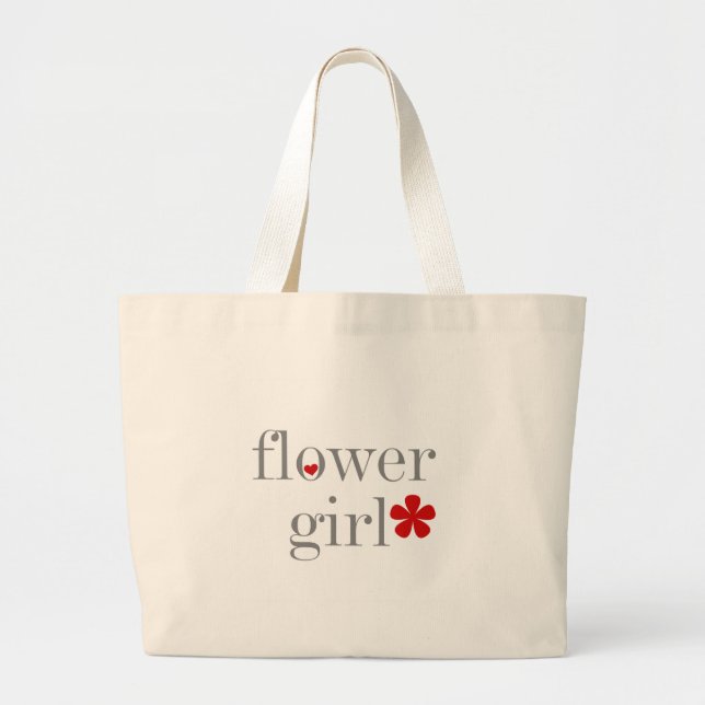 Gray Text Flower Girl Large Tote Bag (Front)