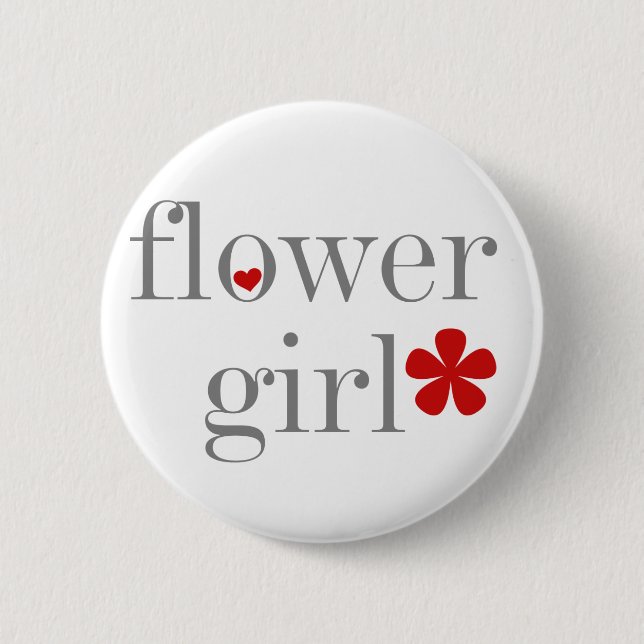 Gray Text Flower Girl Pinback Button (Front)