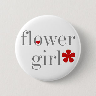Gray Text Flower Girl Pinback Button