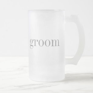 Gray Text Groom Frosted Glass Beer Mug
