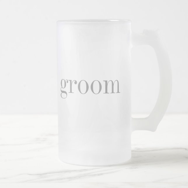 Gray Text Groom Frosted Glass Beer Mug (Right)