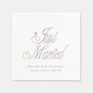 Gray Text Just Married Personalized Paper  Napkins
