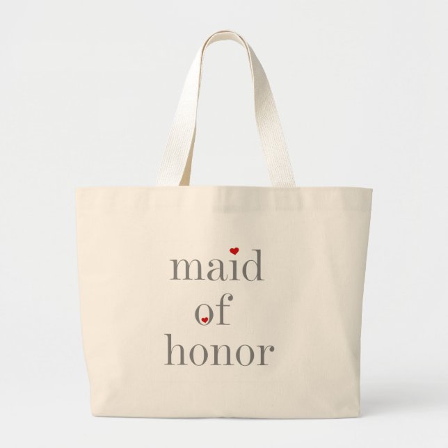 Gray Text Maid of Honor Large Tote Bag (Front)