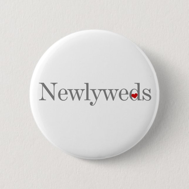 Gray Text Newlyweds Pinback Button (Front)
