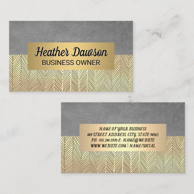 Gray Texture and Gold Hand Drawn Lines Business Card (Front/Back)