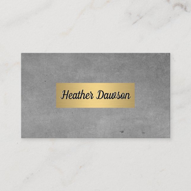 Gray Texture and Metallic Gold Frame Business Card (Front)