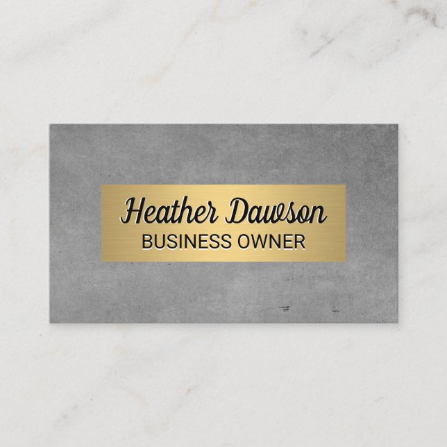 Gray Texture and Metallic Gold Lux Business Card (Front)