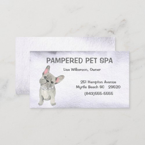  Gray Texture Bulldog Pet Groomer Business Card