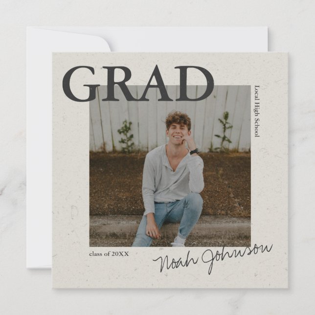 Gray Textured Effect Graduation Photo Invitation (Front)