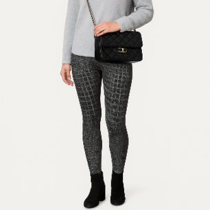 Gray Textured Faux Crocodile    Leggings