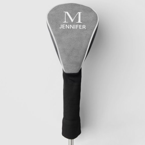 Gray Textured Leather Monogram Personalized Name Golf Head Cover