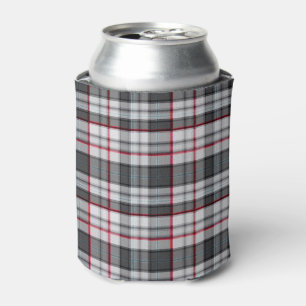 Gray textured tartan plaid can cooler