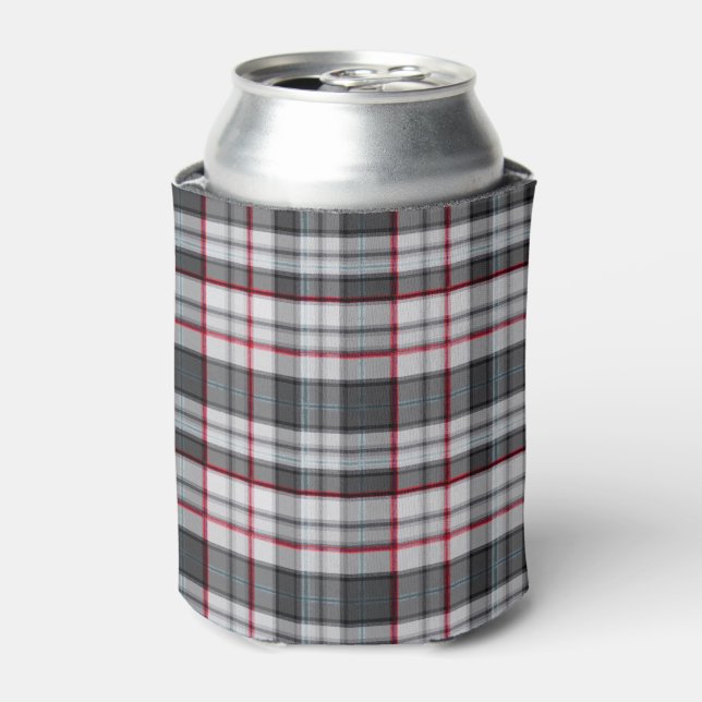 Gray textured tartan plaid  can cooler (Can Front)