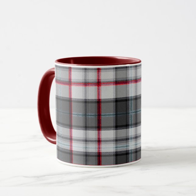 Gray textured tartan plaid  mug (Front Left)