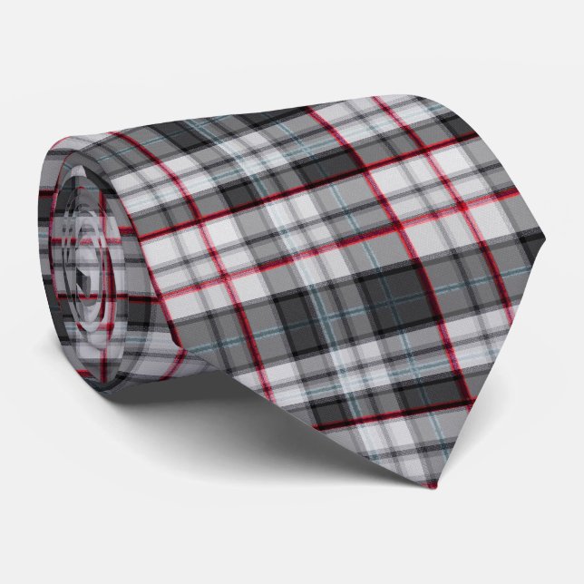 Gray textured tartan plaid  neck tie (Rolled)