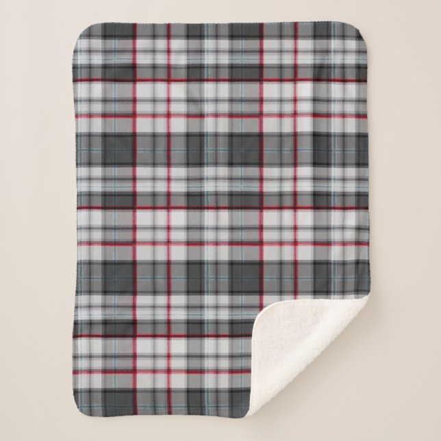 Gray textured tartan plaid  sherpa blanket (Front)