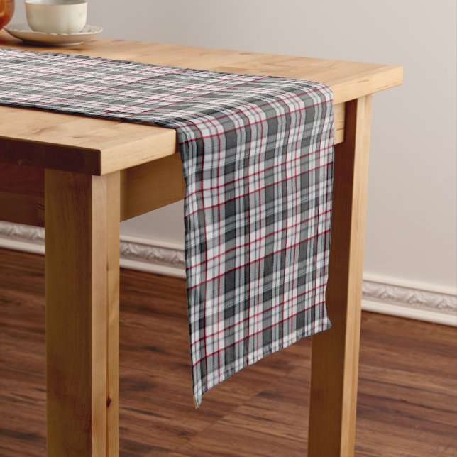 Gray textured tartan plaid short table runner (In Situ)