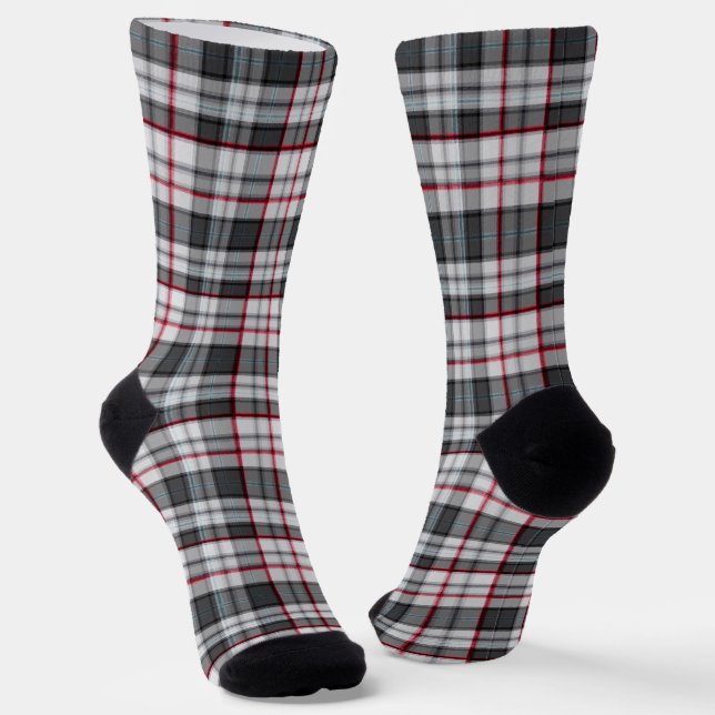 Gray textured tartan plaid  socks (Angled)