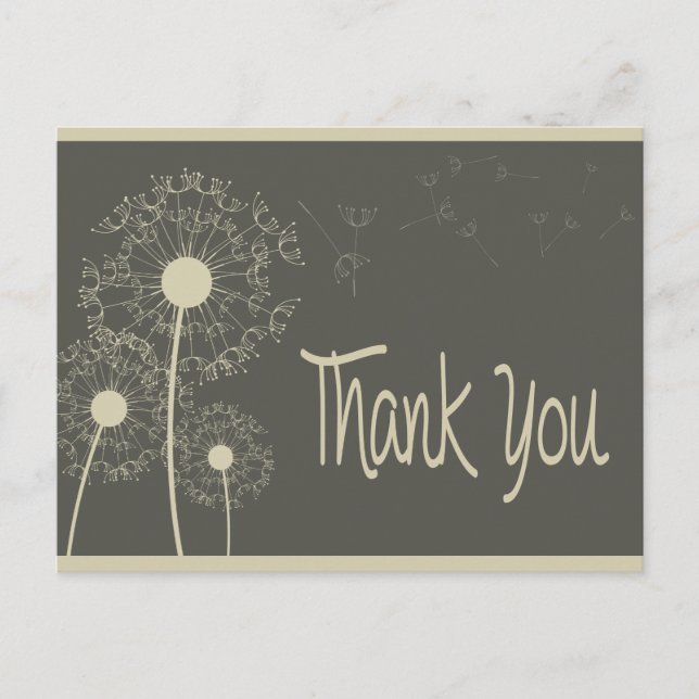 Gray Thank You Dandelion Floral Greeting Post Card (Front)