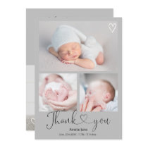 Gray thank you script heart 4 photos baby birth announcement