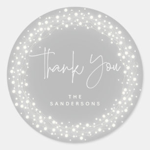 Gray Thank You Sparkling Lights Christmas Classic Round Sticker