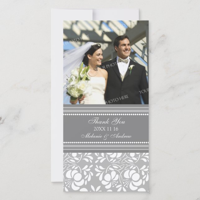 Gray Thank You Wedding Photo Cards (Front)