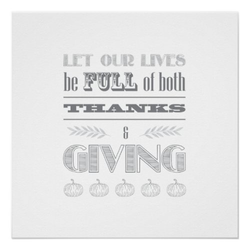 Gray Thanks and Giving Typography Pumpkin Poster