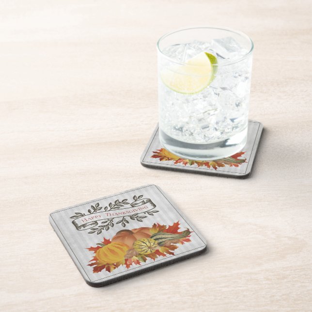 Gray Thanksgiving Pumpkins and Squash Beverage Coaster (Right Side)