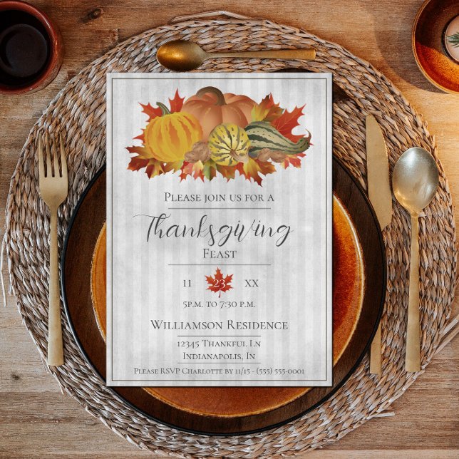 Gray Thanksgiving Pumpkins and Squash Dinner Invitation (Thanksgiving Pumpkins and Squash Dinner Party Invite - Gray)