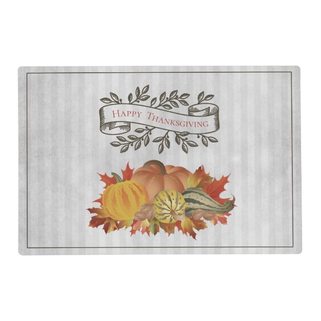 Gray Thanksgiving Pumpkins and Squash Placemat (Front)