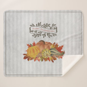 Gray Thanksgiving Pumpkins and Squash Sherpa Blanket