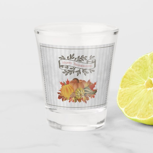 Gray Thanksgiving Pumpkins and Squash Shot Glass (Front)