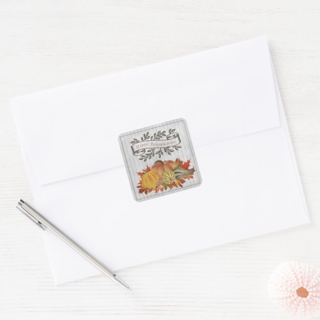 Gray Thanksgiving Pumpkins and Squash Square Sticker (Envelope)