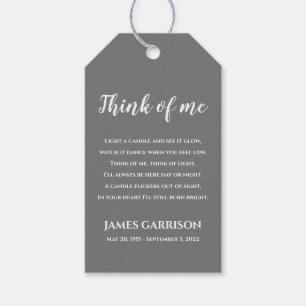 Gray Think Of Me Celebration of Life Candle Gift Tags