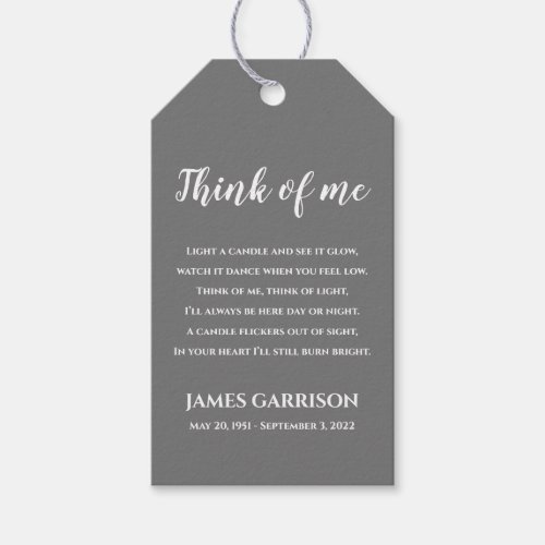 Gray Think Of Me Celebration of Life Candle Gift Tags