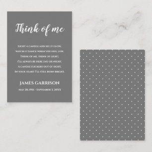 Gray Think Of Me Celebration of Life Candle Place Card