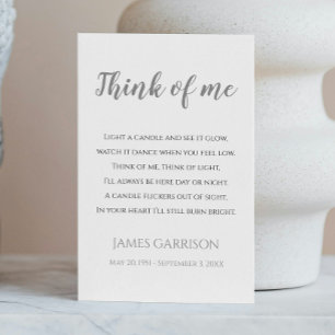 Gray Think Of Me Celebration of Life Candle Place Card