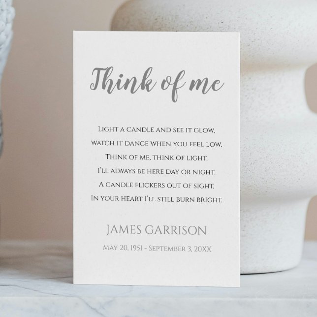 Gray Think Of Me Celebration of Life Candle Place Card (Creator Uploaded)