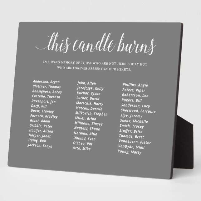 Gray This Candle Burns Class Reunion In Memory Plaque (Side)