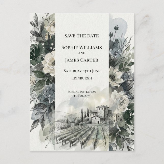 Gray Thistle Landscape Save The Date Postcard (Front)