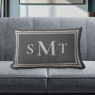 Gray Three Letter Monogram Lumbar Pillow