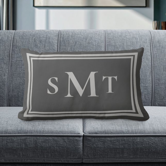 Gray Three Letter Monogram Lumbar Pillow (Creator Uploaded)