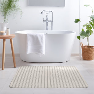 Gray Ticking Stripes Modern Farmhouse Bath Mat