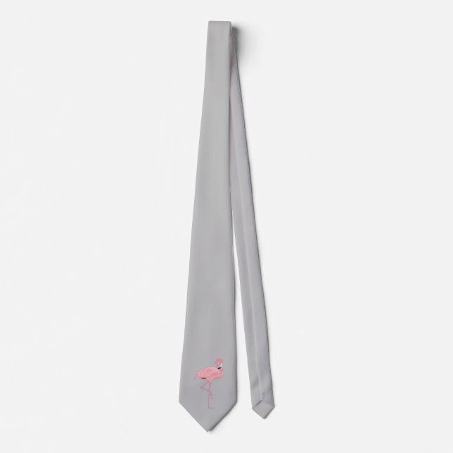 Gray tie with Pink Flamingo (Front)